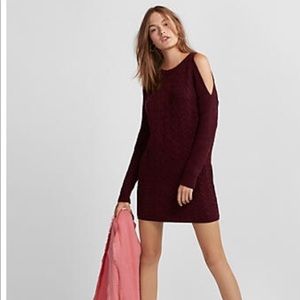 Cold shoulder knit sweater dress